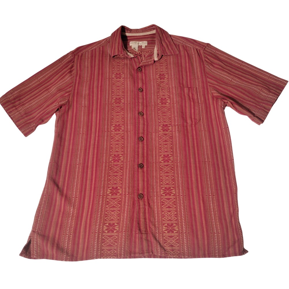 The Territory Ahead Mens Small Red Striped Woven Cotton Short Sleeve Shirt